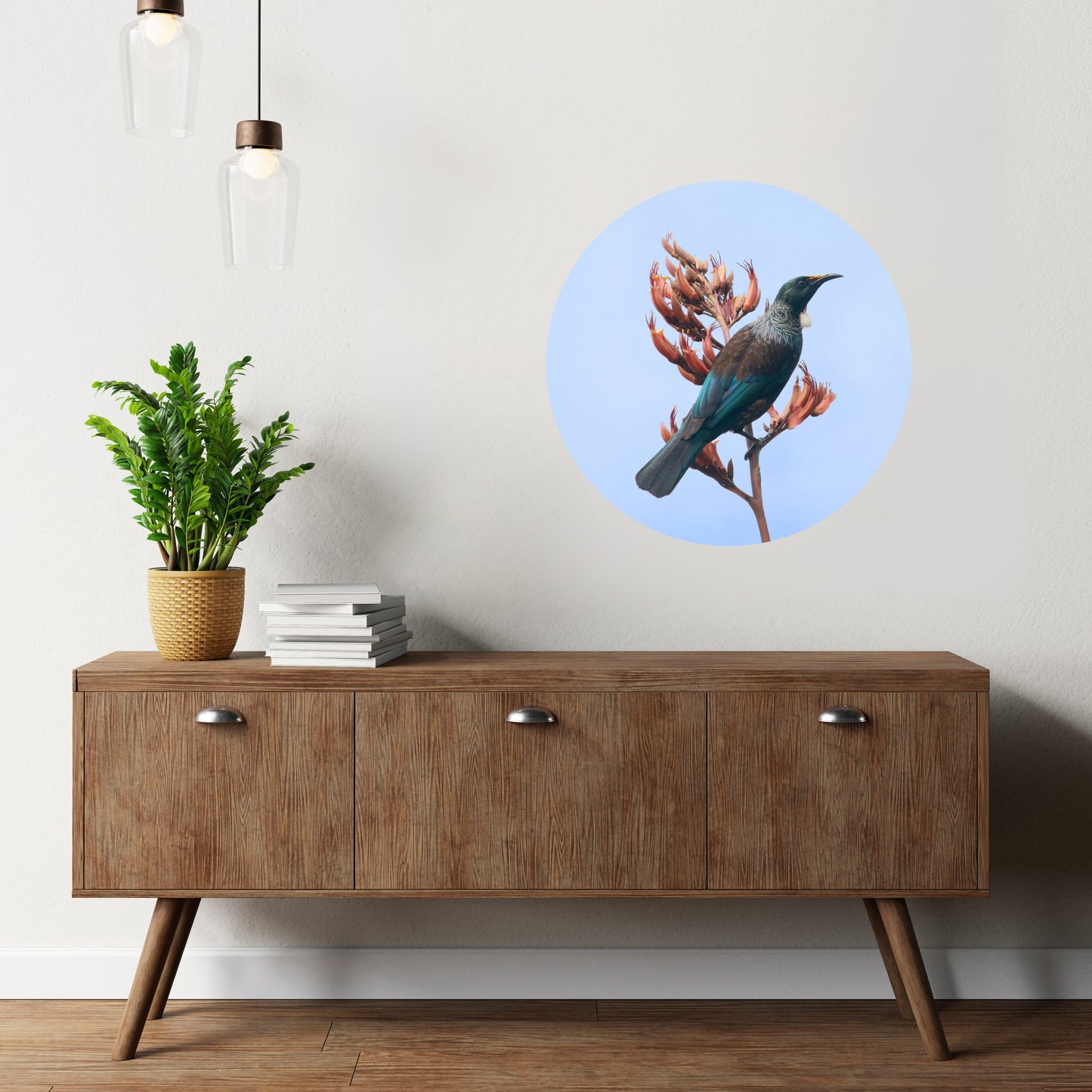 'Tui among flax flowers' decal - reusable