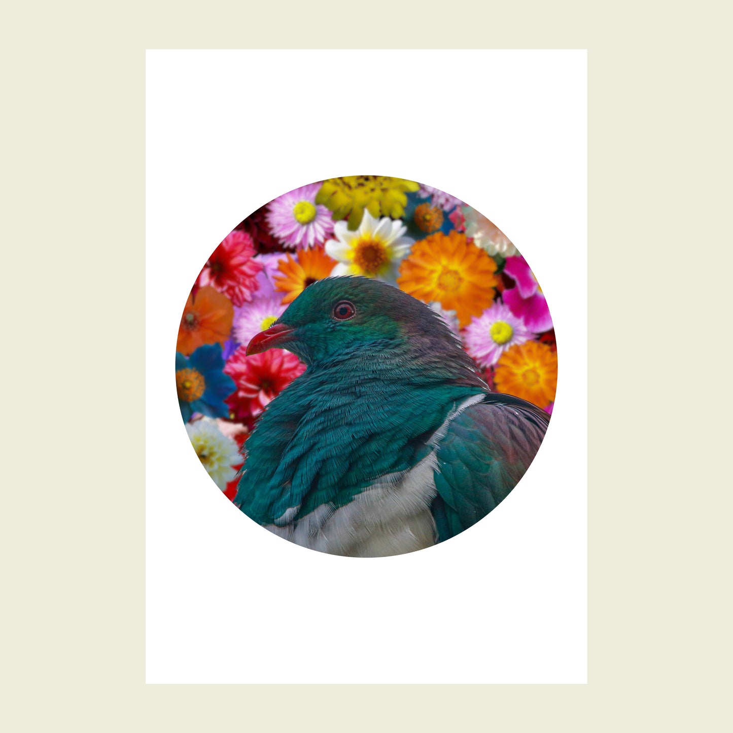 Folded greeting card - Floral Kereru