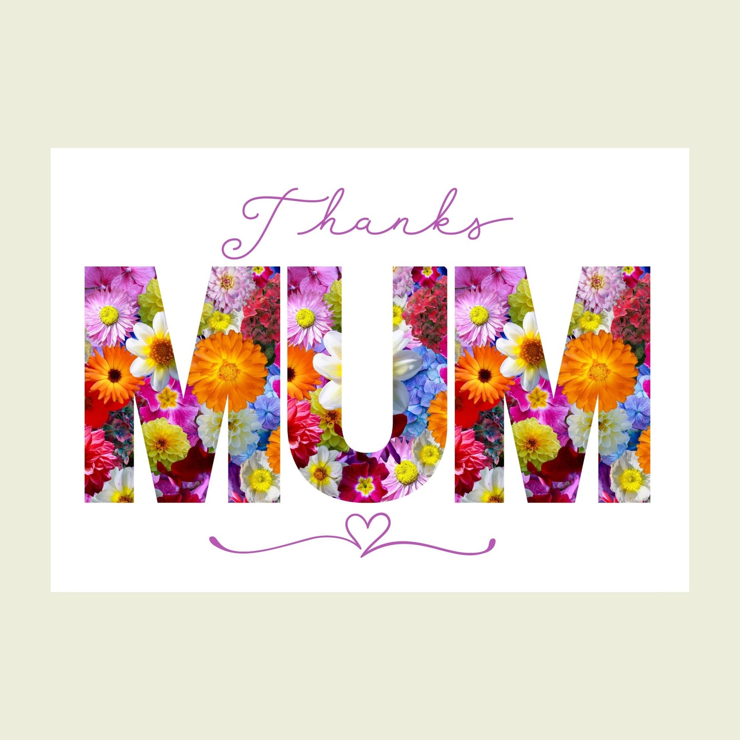 Folded greeting card - Floral 'Thanks Mum'