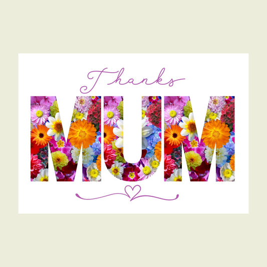 Folded greeting card - Floral 'Thanks Mum'