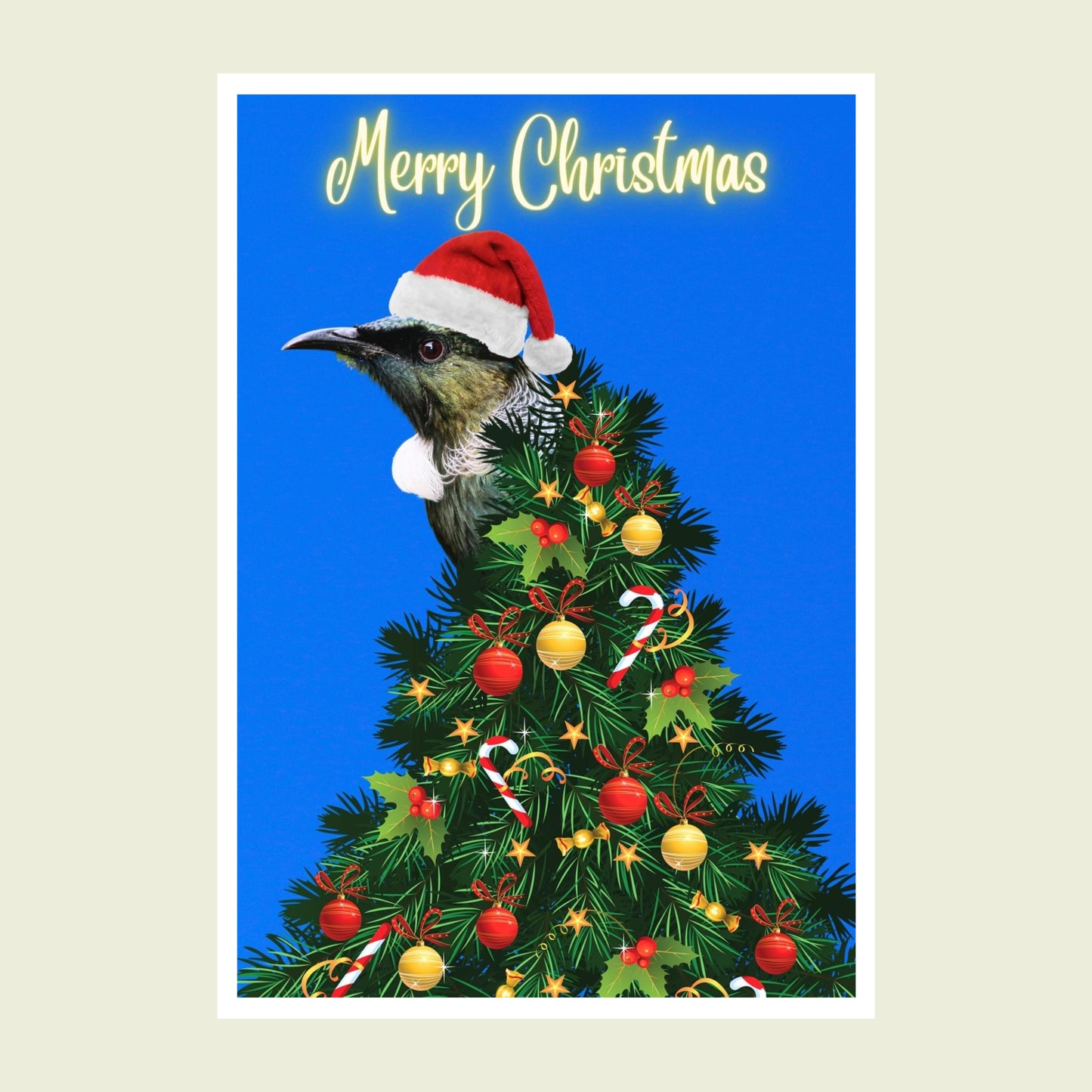 Folded Christmas card - Tui on Christmas Tree